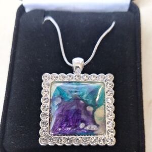 Epoxy Resin Handmade Elegant Silver and Purple Pendant Necklace